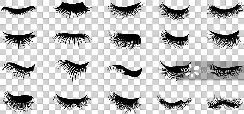 女性女孩的黑色长睫毛剪影集图片素材