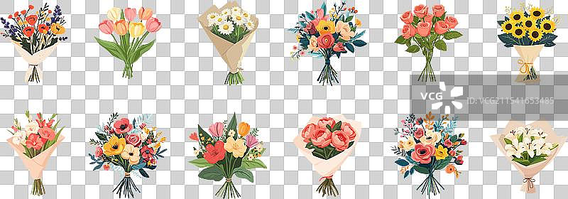 花束组合：郁金香、玫瑰、百合、雏菊、牡丹图片素材