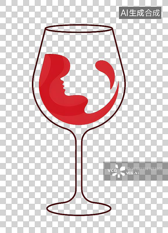 【AI数字艺术】红酒在高脚玻璃杯里晃荡简约插画-透明底免抠图片素材