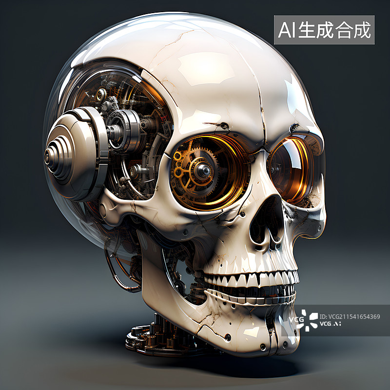 【AI数字艺术】创意设计插画 灰色背景人体头骨 头骨机械人图片素材