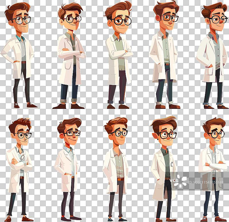 科学家卡通人物，穿着白大褂的科学家图片素材