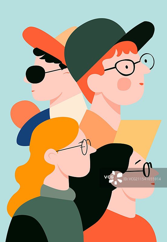 多人插画组图侧面人物的艺术表现图片素材