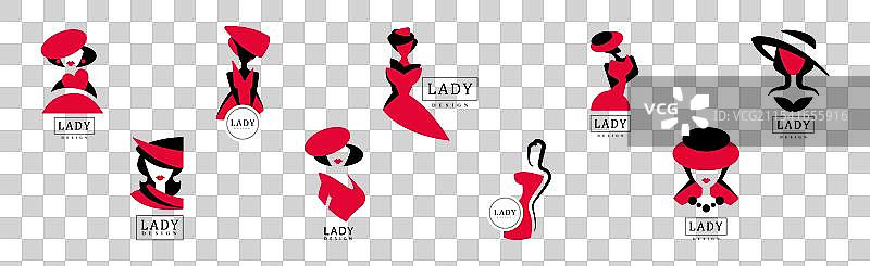 黑色和红色的女士标志与标签设计图片素材