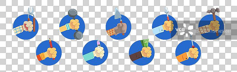 男性手握工具和不同的符号图片素材