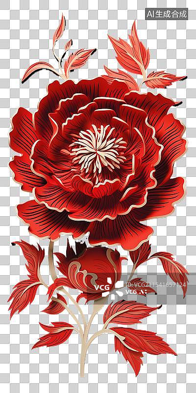 【AI数字艺术】牡丹花红色单色镂空剪纸风格元素素材图片素材