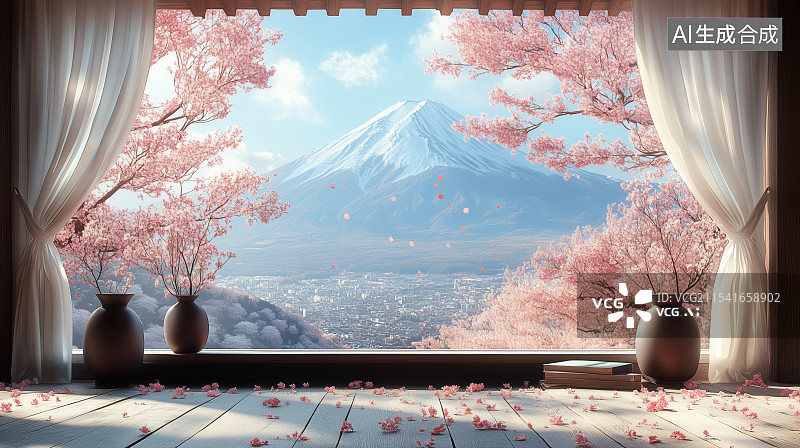 【AI数字艺术】花朵装饰的窗台风景图片素材
