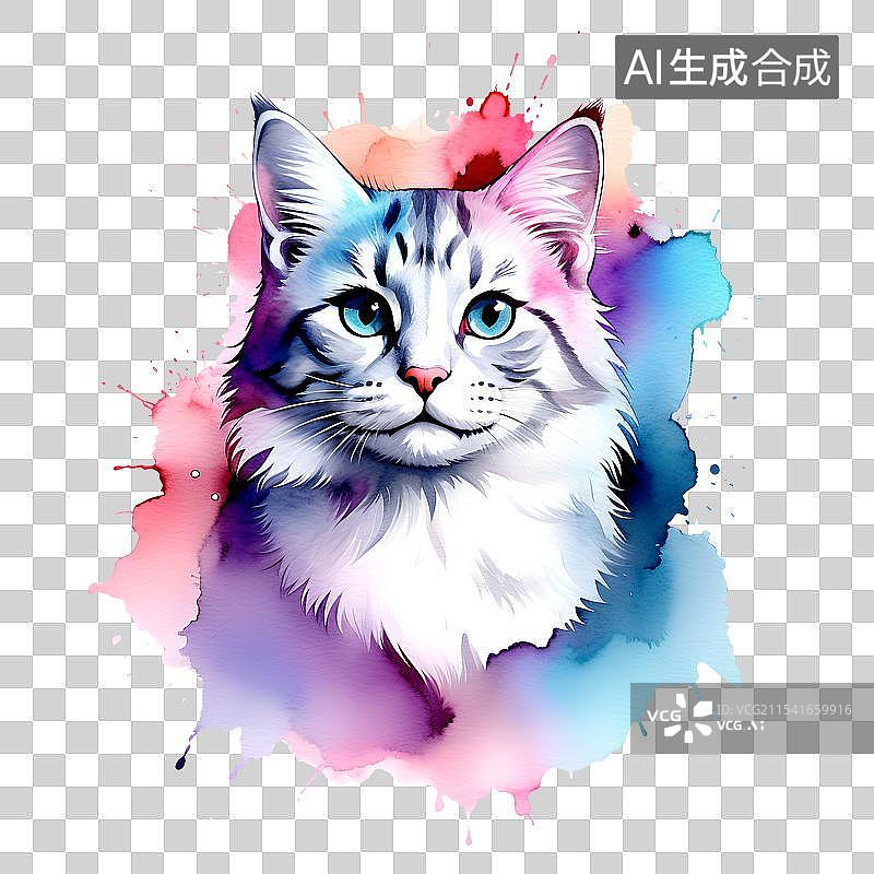 【AI数字艺术】动物主题插画 手绘水彩元素 可爱的猫图片素材