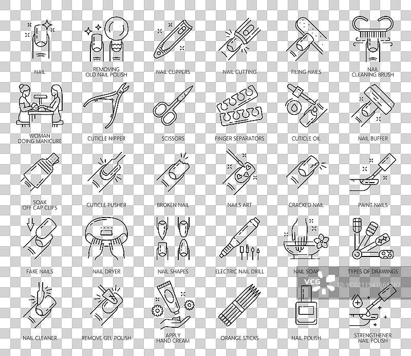 指甲美容服务图标，抛光和护理工具图片素材