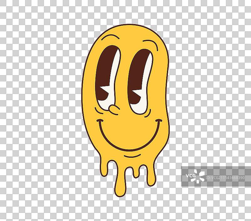 卡通复古迷幻融化微笑脸嬉皮表情符号图片素材