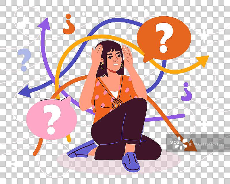 年轻女孩在巨大物体旁边面临艰难选择的女人图片素材