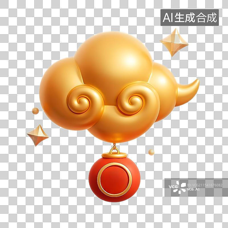 【AI数字艺术】金色的中国风祥云装饰图案3D渲染图片素材