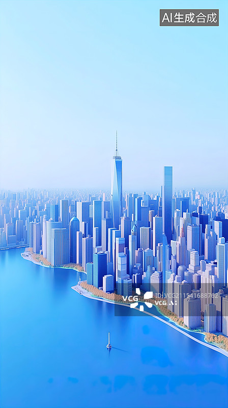 【AI数字艺术】蓝调都市：城市俯瞰图图片素材