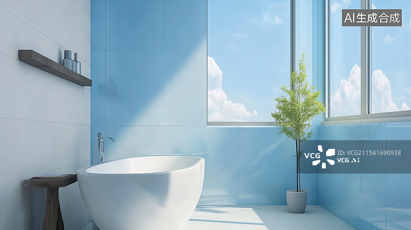 【AI数字艺术】现代简约蓝色调浴室设计图片素材