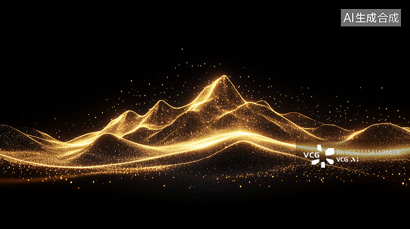 【AI数字艺术】金色粒子点状山丘沙漠科技地形背景图片素材