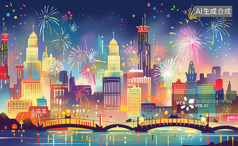 【AI数字艺术】新年春节跨年烟花背景图图片素材