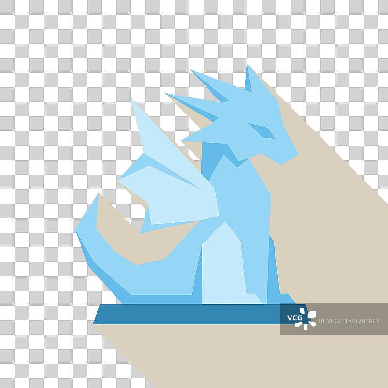 坐在基座上的蓝色冰龙雕像图片素材