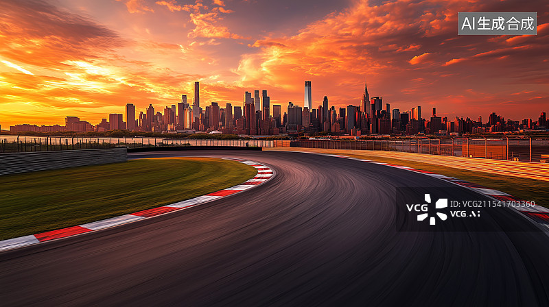 【AI数字艺术】日落黄昏户外城市建筑地面公路汽车广告背景图图片素材