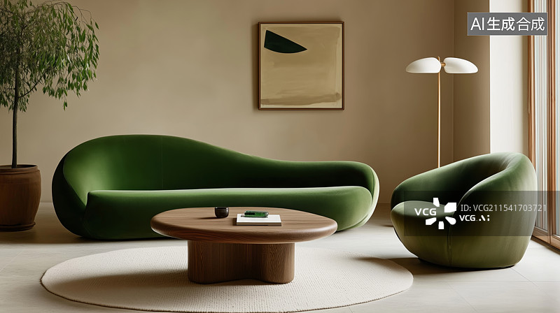 【AI数字艺术】3D室内奶油风客厅沙发三维空间场景图片素材