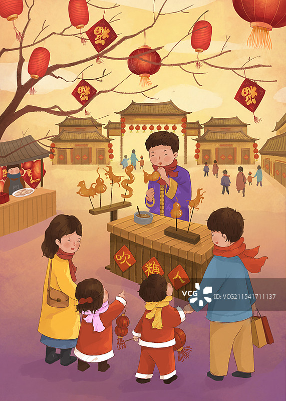 年俗插画吹糖人图片素材
