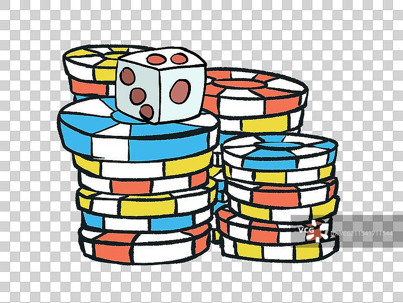 一堆筹码与骰子卡通漫画元素图片素材