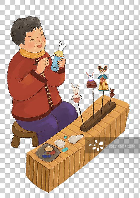 年俗插画捏面人2图片素材