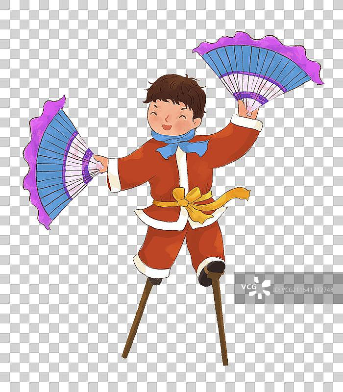 年俗插画杂耍高跷2图片素材