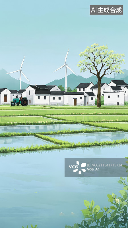 【AI数字艺术】乡村振兴春耕新能源插画海报图片素材