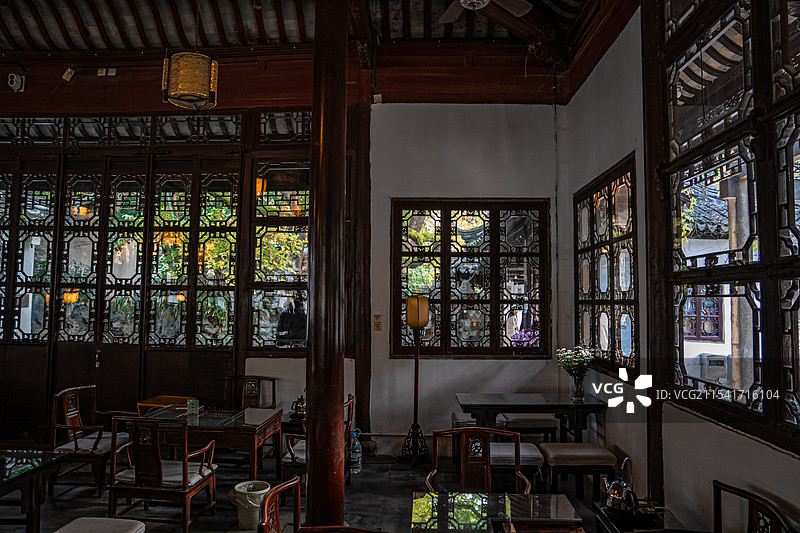 苏州 西园寺 家具 盆景 茶室 景观 静谧 禅意图片素材