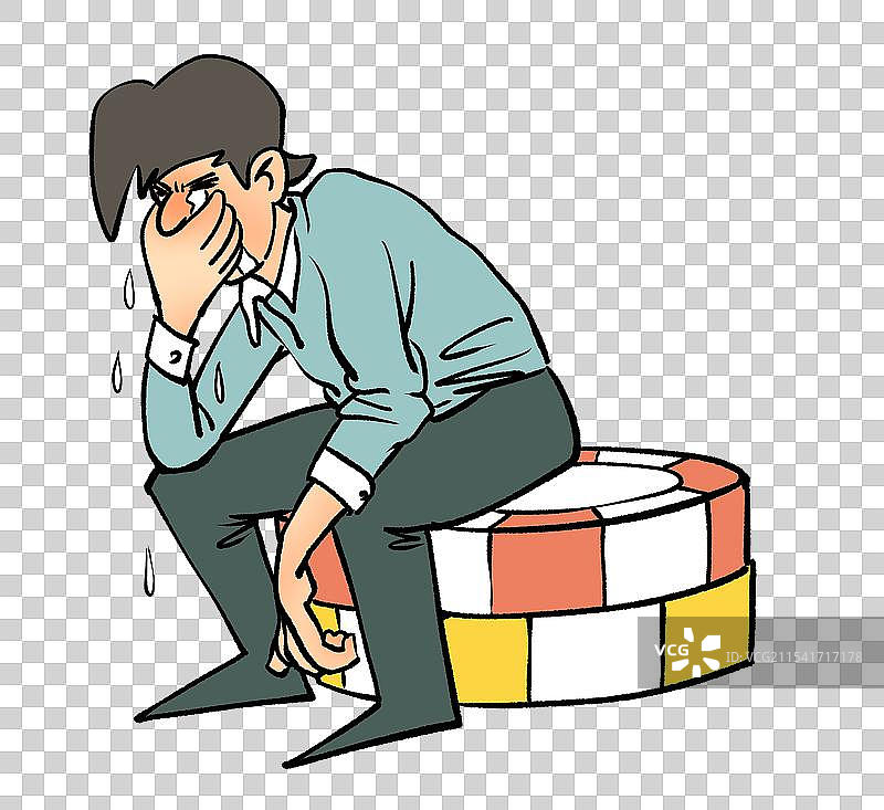 禁赌宣传漫画坐在筹码上哭泣的男人卡通漫画人物元素图片素材
