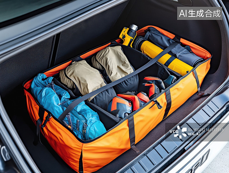 【AI数字艺术】后备厢整齐地存放着户外装备图片素材