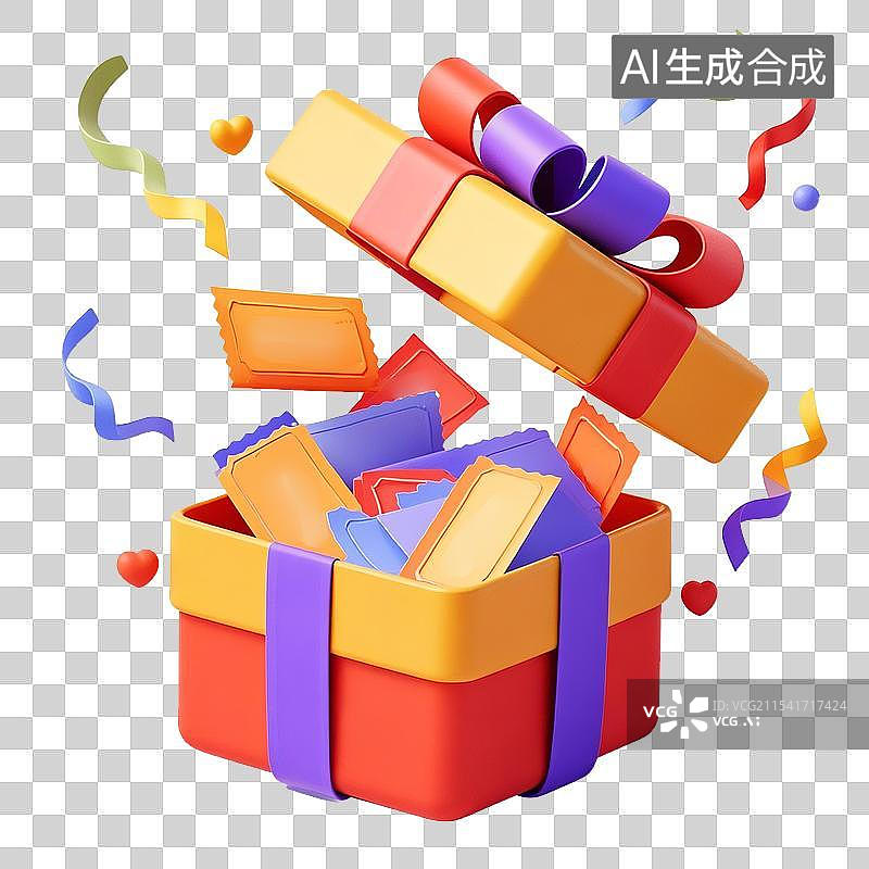 【AI数字艺术】打开的礼物盒和礼品券图片素材