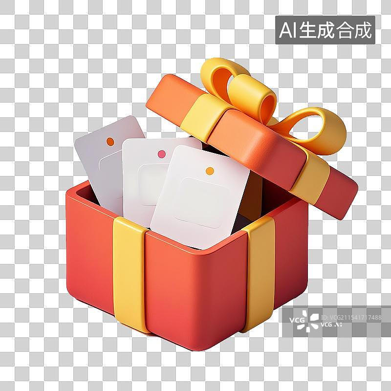 【AI数字艺术】打开的礼物盒和礼品券图片素材