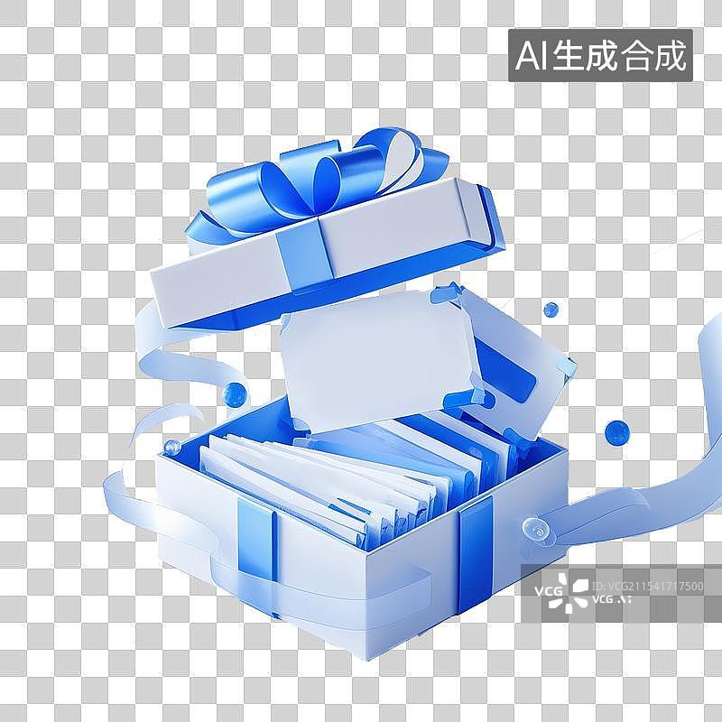 【AI数字艺术】打开的礼物盒和礼品券图片素材