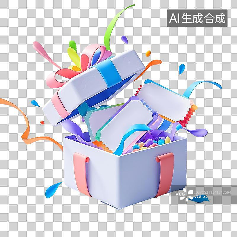 【AI数字艺术】打开的礼物盒和礼品券图片素材