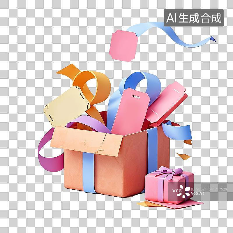 【AI数字艺术】打开的礼物盒和礼品券图片素材