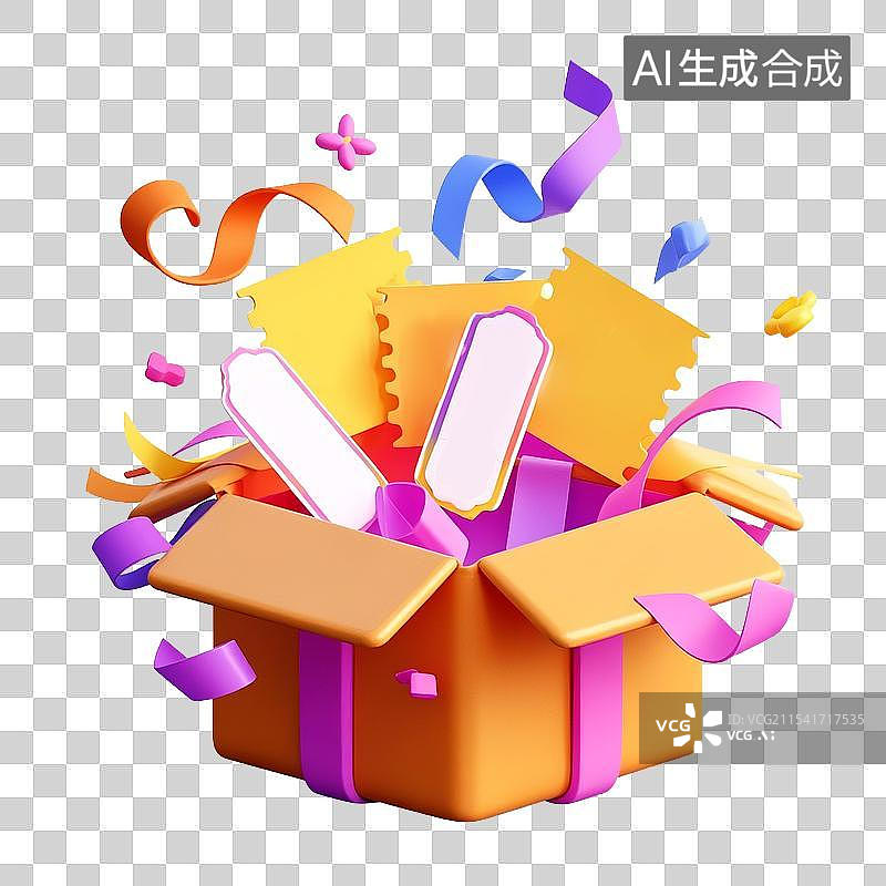 【AI数字艺术】打开的礼物盒和礼品券图片素材