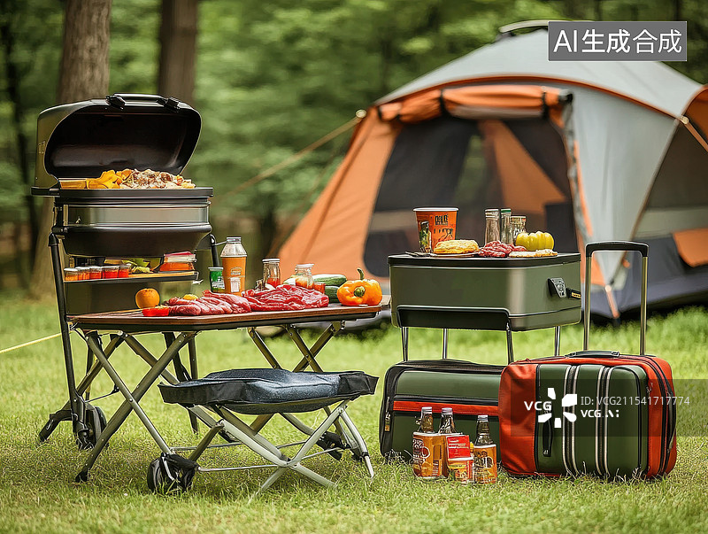 【AI数字艺术】设备齐全的露营现场图片素材