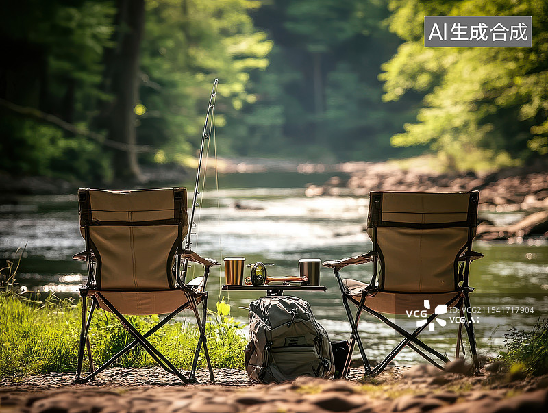 【AI数字艺术】宁静的河边垂钓场景图片素材