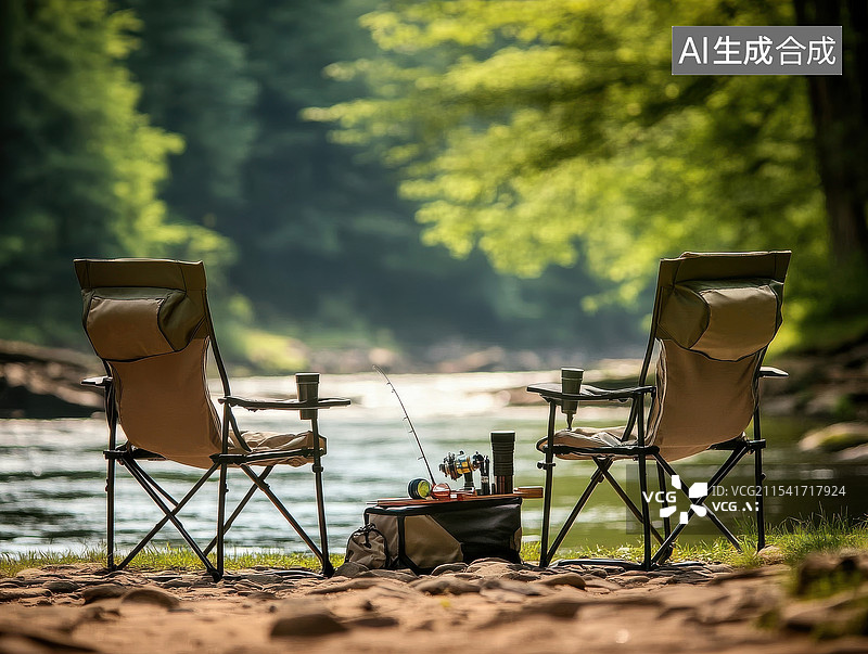 【AI数字艺术】宁静的河边垂钓场景图片素材