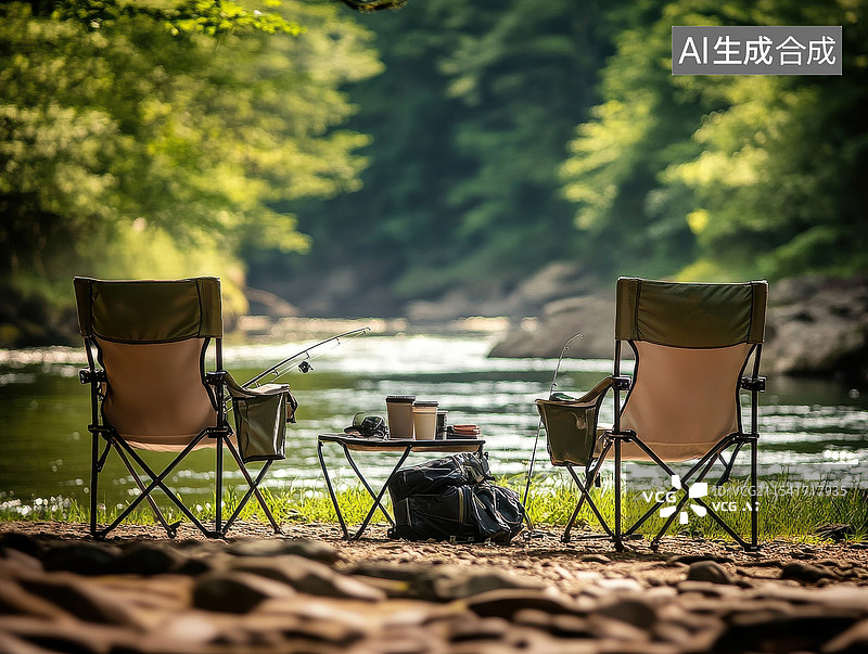 【AI数字艺术】宁静的河边垂钓场景图片素材
