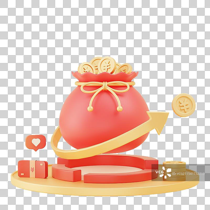 3D渲染的红色金色金融免抠元素图片素材