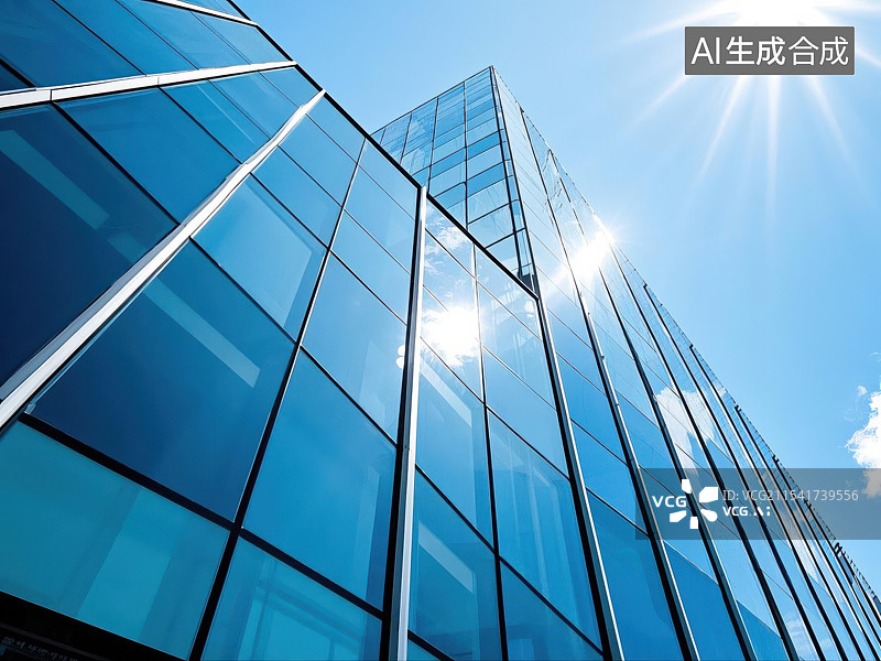 【AI数字艺术】现代都市玻璃幕墙，商务建筑的几何之美图片素材