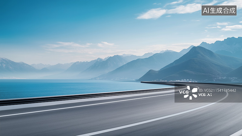 【AI数字艺术】环山公路与碧蓝湖泊图片素材