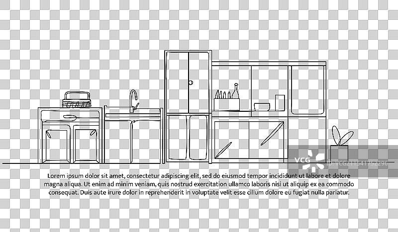 连续的一线厨房室内设计图片素材