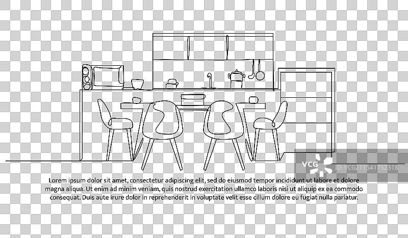 连续一线设计的厨房室内装修图片素材