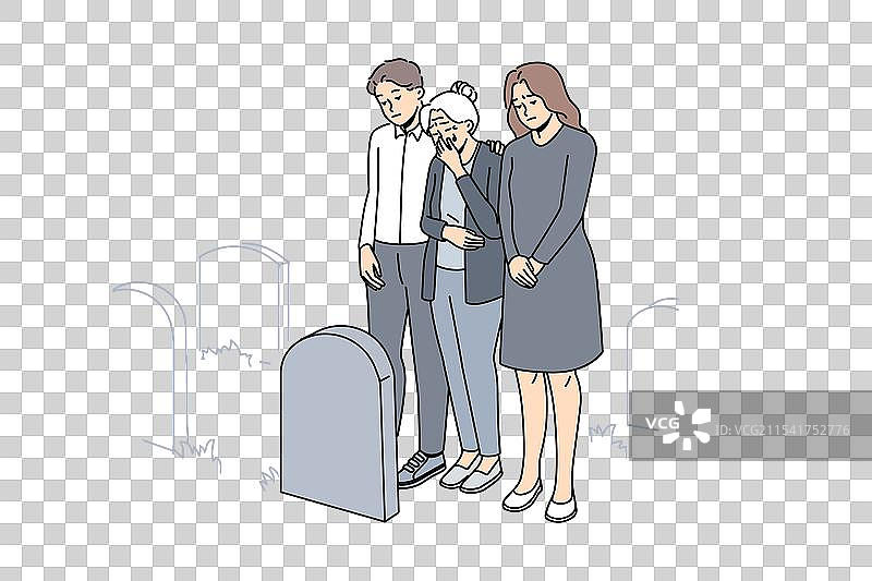 绝望的人们在墓地的墓碑前哭泣图片素材