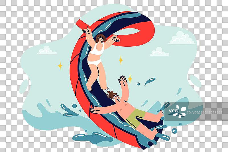 水上乐园里的滑水道，欢笑的孩子们图片素材