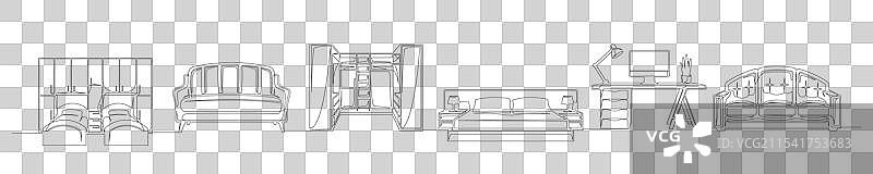 一组连续的单线绘制家具图片素材