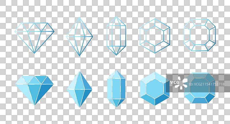 一组十个几何形状的钻石和宝石图片素材