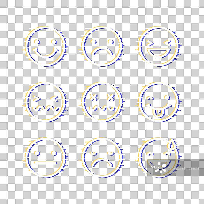 一组孤立在黑色背景上的霓虹表情符号图片素材